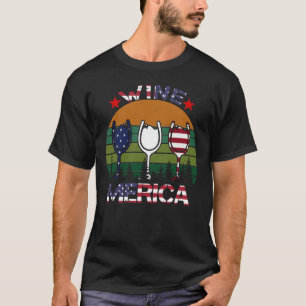 Camiseta Vitage Red White e Blue Funny Wine Glass Merica