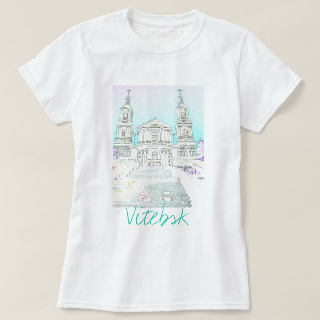 Camiseta Vitebsk Belarus Arquitetura da Igreja Top (Frente do Design)