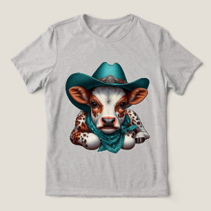 Camiseta Vitelo Adorável no Chapéu do Cowboy e Bandana