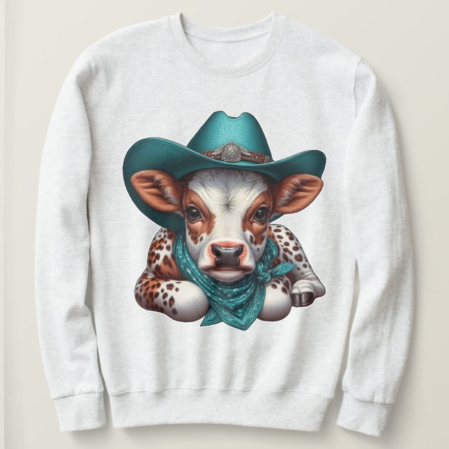 Camiseta Vitelo Adorável no Chapéu do Cowboy e Bandana (Frente do Design)
