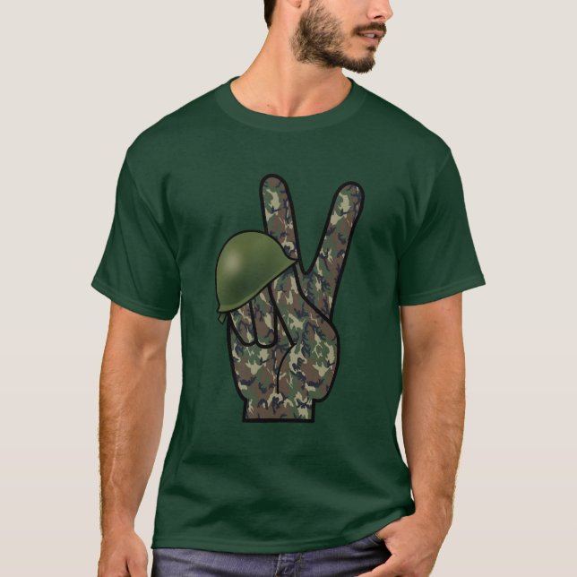 Camiseta Vitória da Mão de Camuflagem / Sinal de Paz (Frente)