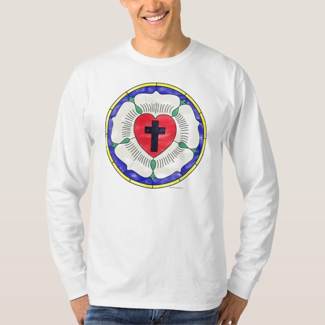Camiseta Vitral da Rosa de Lutero (Frente)