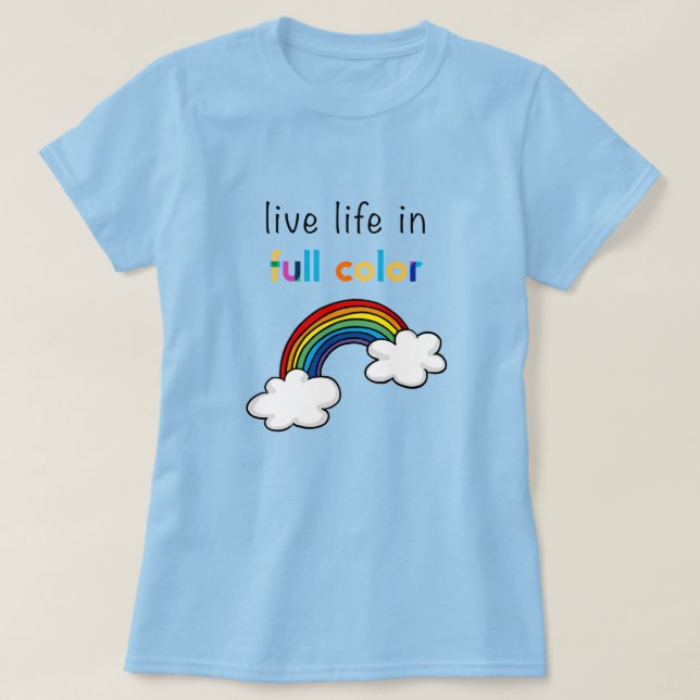 Camiseta Viva a Vida em Cores Intensas Arco-Íris (Frente do Design)