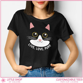 Camiseta Viva Amar Ronronar Mulheres Amantes de Gatos