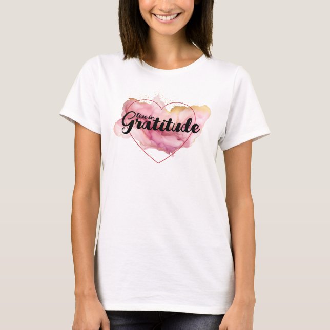 Camiseta Viva Com Tinta Rosa De Gratidão (Frente)