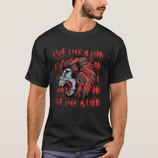 Camiseta Viva como um Leão Rindo Leão Selvagem Predatório B (Frente)