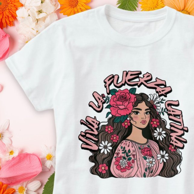 Camiseta Viva la fuerza latina Boho (Viva la fuerza latina Boho Floral Woman T-Shirt.)