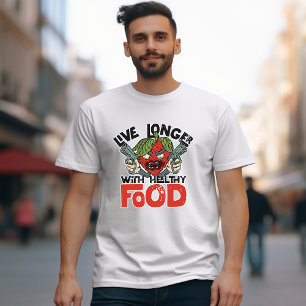 Camiseta Viva mais com Comida saudável" Cartoon citado