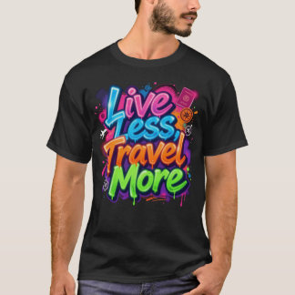 Camiseta Viva Menos Viaje Mais Citação de Viagem em Grafite