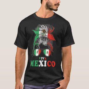 Camiseta Viva Mexico Messy Bun Mexicano Flag Cinco de Mayo 