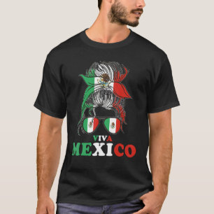 Camiseta Viva Mexico Messy Bun Mexicano Flag Cinco de Mayo