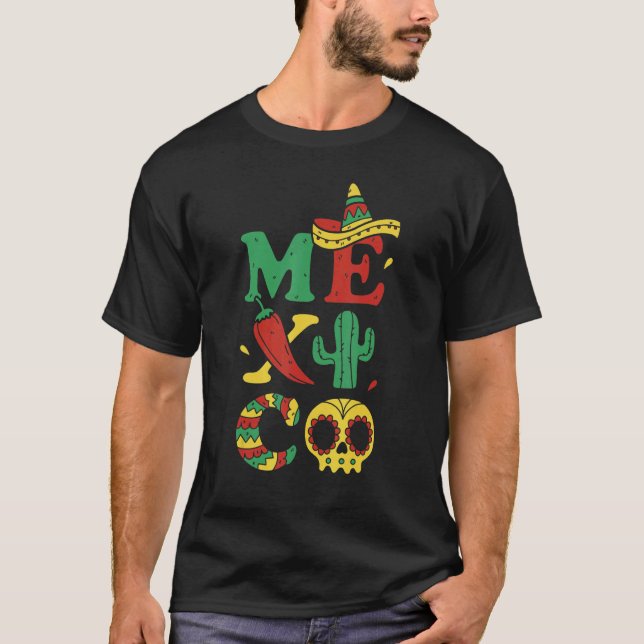 Camiseta Viva México Red Paper Mexicano Hat Cactus Mexicano (Frente)