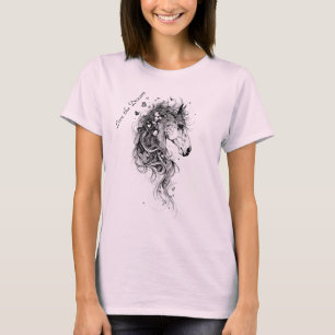 Camiseta "Viva o Cavalo Abstrato Whimsical B&W do Sonho