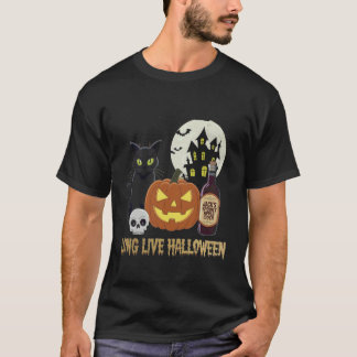 Camiseta Viva o Dia das Bruxas Abóbora Engraçada Gato Preto