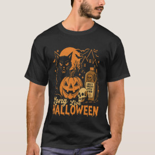 Camiseta Viva o Dia das Bruxas Abóbora Gato Preto Vibrações