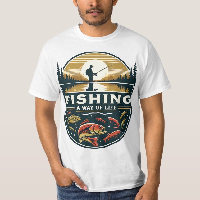 Camiseta Viva o estilo de vida da pesca, a paixão pelos âni (Frente)