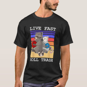 Camiseta Viva Rápido Rola Lixo Guaxinim DND Citação Vintage