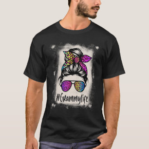 Camiseta Viva-vovó Mensagem Bun Rainbow Leopard Mot