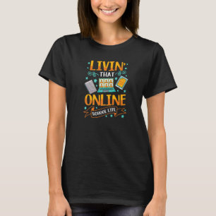 Camiseta VIVENDO AQUELA PÁGINA ONLINE VIDA Professora Pôs