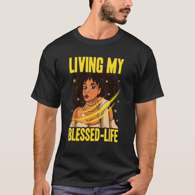 Camiseta Vivendo Minha Bênção Vida Majestosa Negra Natura (Frente)