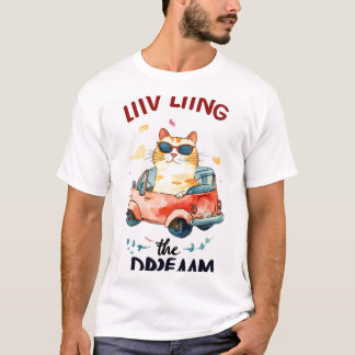 Camiseta Vivendo o Sonho: Gato Chubby no Carro Pequeno - Wa