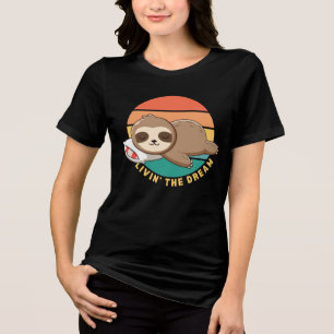 Camiseta Vivendo o Sonho Macaco Preguiçoso Feliz Durmindo E