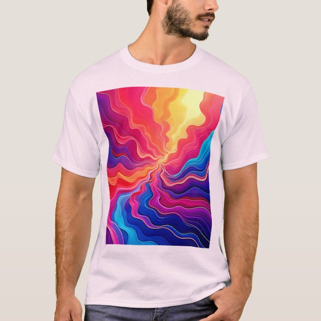 Camiseta Vivid Waves: Abstract Neon Energy Flow Art (Frente)