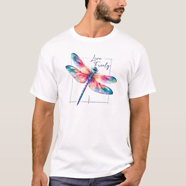 Camiseta Vivo Livremente - Inspiração Colorida Dragonfly (Frente)