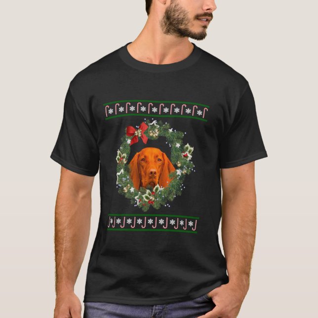 Camiseta Vizsla Christmas Tree Dog Papais noeis Xmas Tee Pa (Frente)