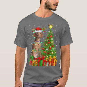 Camiseta Vizsla Dog Lighting Xmas Tree Santa Hat Vizsla Chr