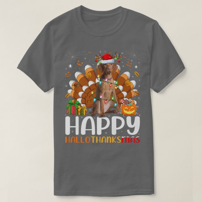 Camiseta Vizsla Dog Lover Halloween Feliz Halloth (Frente do Design)