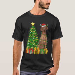 Camiseta Vizsla Dog Xmas Lighting Tree Santa Hat Vizsla Chr