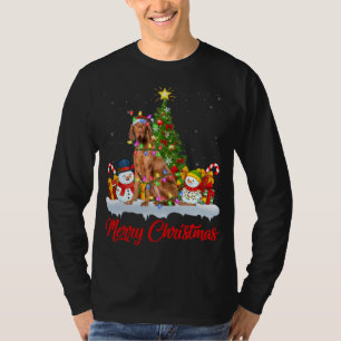 Camiseta Vizsla Dog Xmas Tree Lighting Papais noeis Vizsla 
