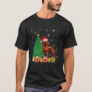 Camiseta Vizsla Dog Xmas Tree Lighting Santa Hat Vizsla