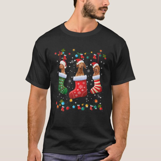 Camiseta Vizsla Meias de Natal Engraçado Xmas Vizsla (Frente)