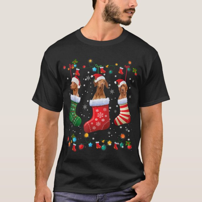Camiseta Vizsla Meias de Natal Engraçado Xmas Vizsla (Frente)