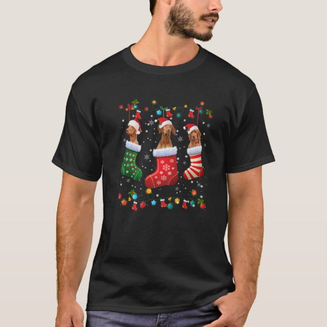 Camiseta Vizsla Meias de Natal Engraçado Xmas Vizsla (Frente)