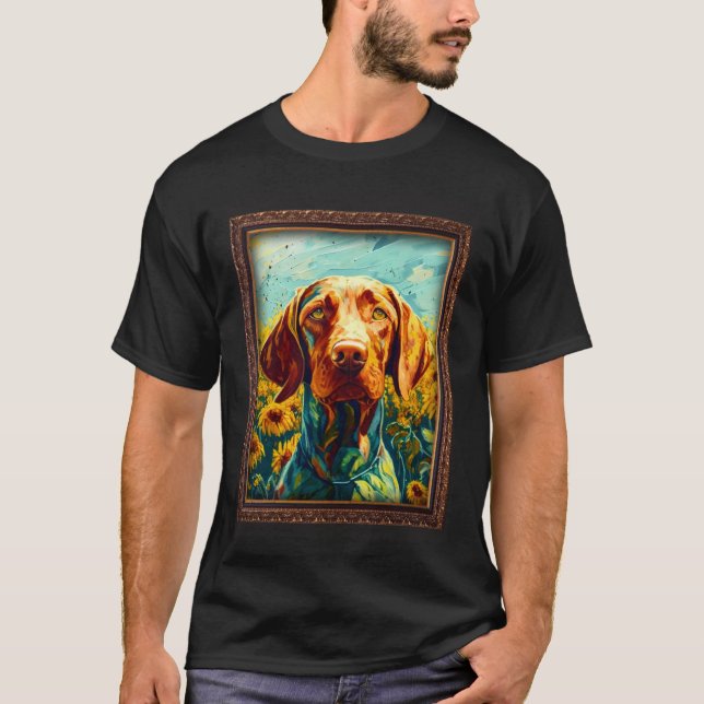 Camiseta Vizsla Painting Sunflower Mãe Mulheres Floral (Frente)