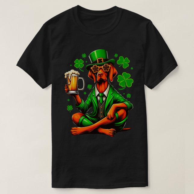 Camiseta Vizsla Santo Paddys Day Outdoor Para Cachorro Do P (Frente do Design)