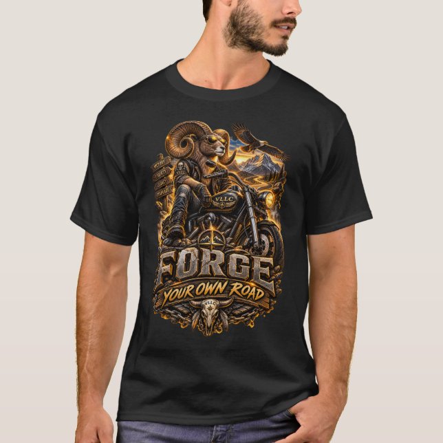 Camiseta VLLC Forge Your Own Road Motorcycle Biker Skeleton (Frente)
