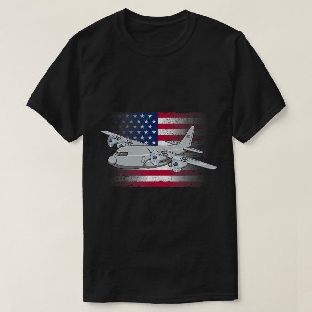 Camiseta Voando C-130 Bandeira Militar Americana C130 (Frente do Design)