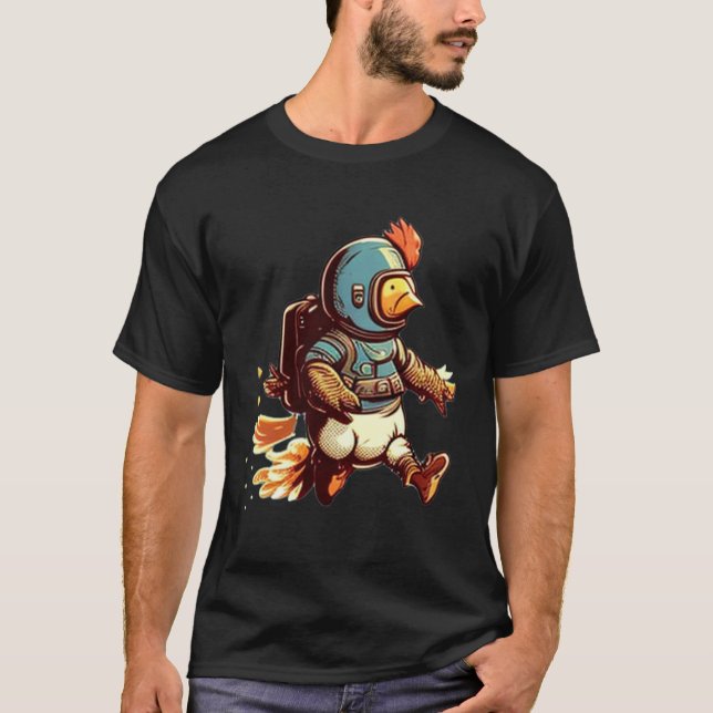 Camiseta Voando com Jet Pack  Frango (Frente)