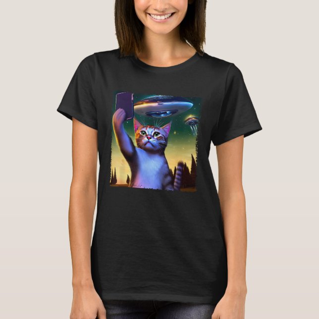 Camiseta Voando Ufo Cat Selfie (Frente)