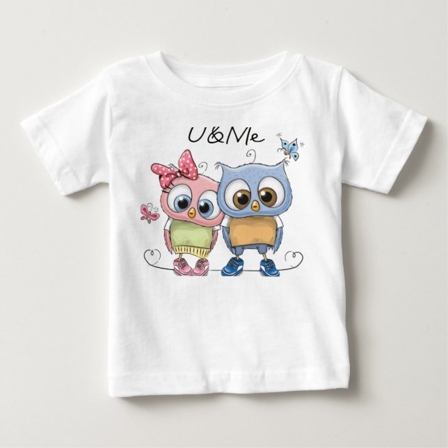 Camiseta Você e Eu Corujas Gêmeas Baby Tee - Doce Amigo da  (Frente)
