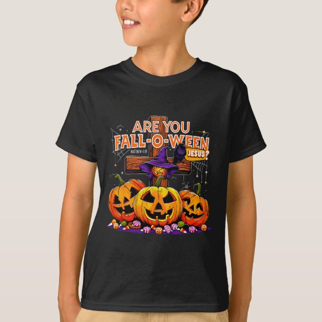 Camiseta Você é Fall-o-ween Jesus Abóbora Divertida _2  (Frente)