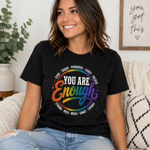 Camiseta Você É Suficiente Auto Amor Citação Arco-Íris Afir
