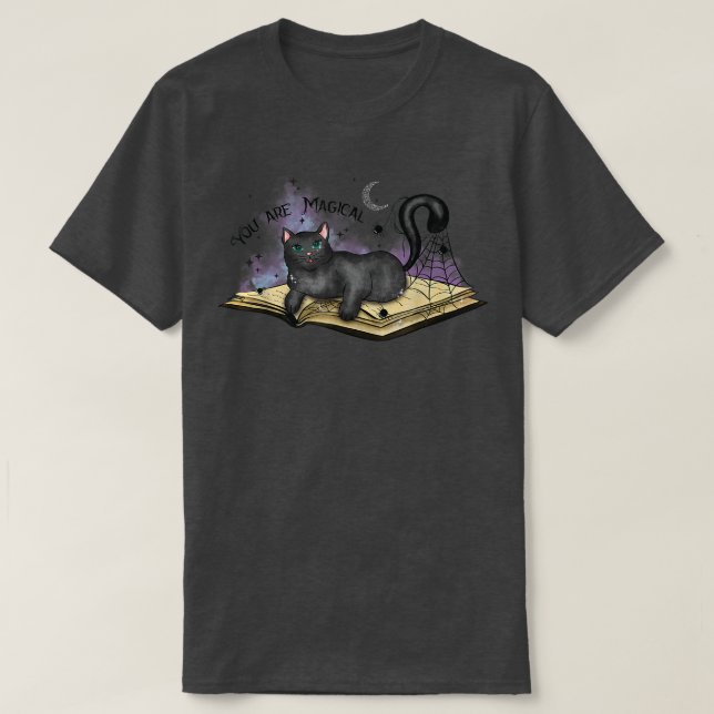 Camiseta Você é um Gato Preto Magnético em Book Spider Web  (Frente do Design)