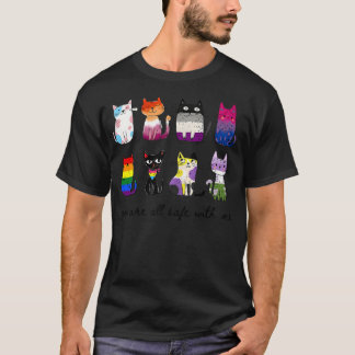 Camiseta Você Está Seguro Comigo Mês do Orgulho do Gato Fof