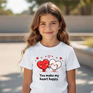 Camiseta "Você Faz Meu Coração Feliz" Corações Românticos F