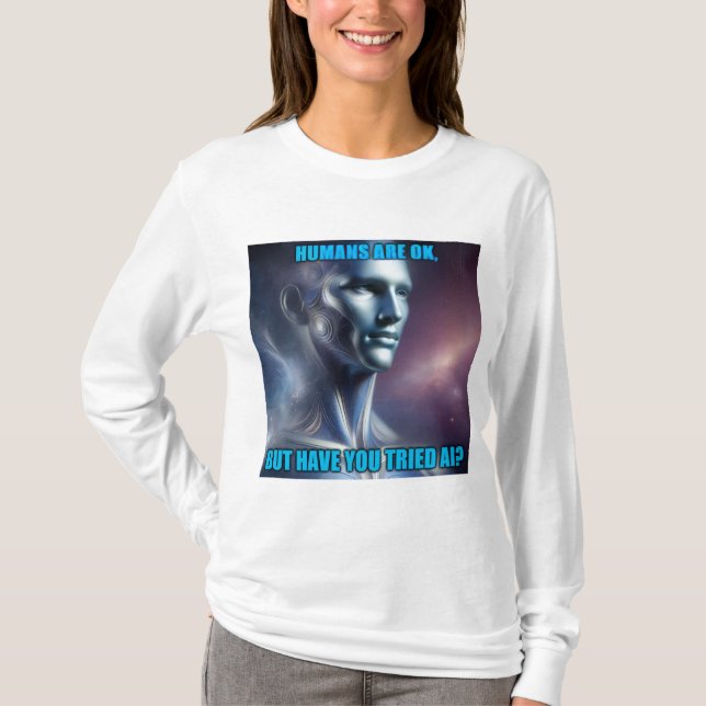 Camiseta Você já experimentou a IA - Manga Longa Branca Fem (Frente)